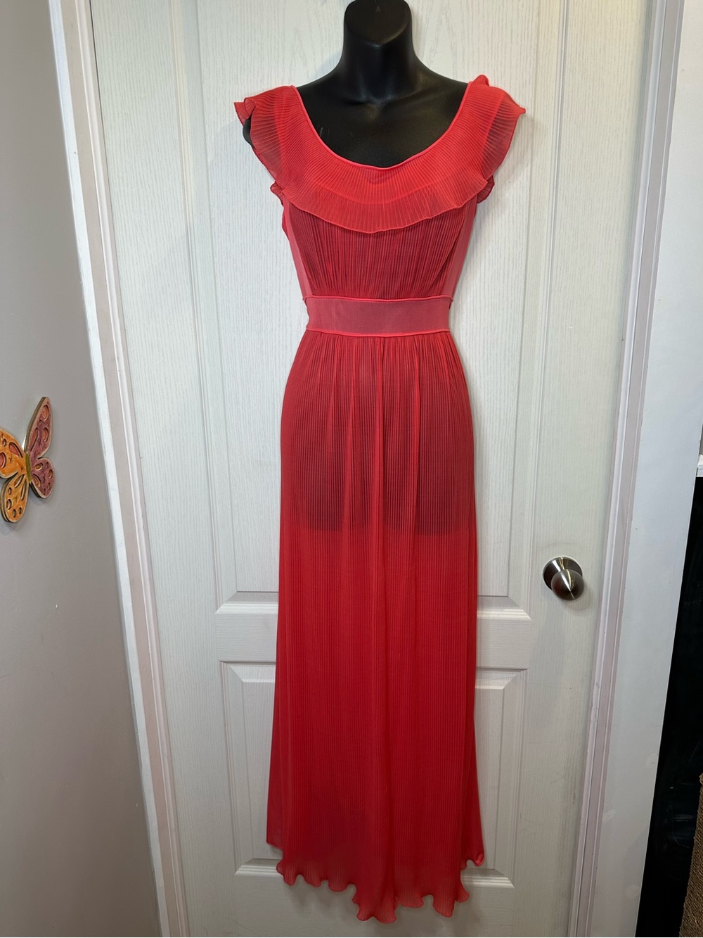Vintage 50s Nylon Sheer Pleated Coral lingerie nightie 36